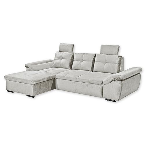 ALIJA Ecksofa mit Schlaffunktion in Silber - Moderne Eckcouch mit Bettkasten und verstellbaren Armlehnen - 275 x 84 (107) x 170 cm (B/H/T) von Stella Trading
