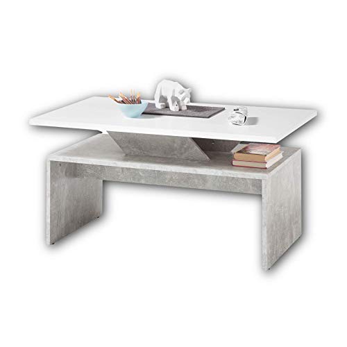 Stella Trading ALLEGRA Moderner Couchtisch mit erhöhter Tischplatte in Beton Optik, Weiß - extravaganter Sofatisch für Ihren Wohnbereich - 100 x 50 x 60 cm (B/H/T) von Stella Trading