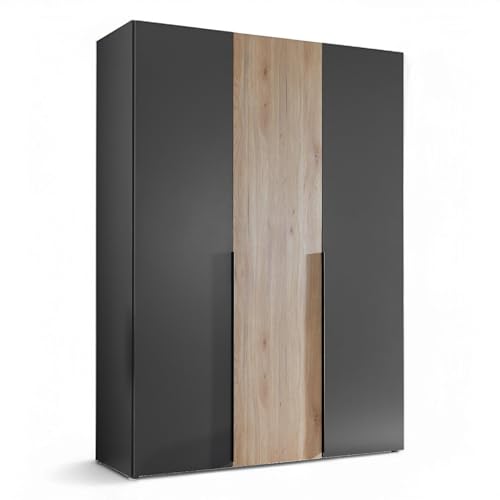 Stella Trading ASKA Kleiderschrank in Graphit, Mauvella Eiche Optik - Vielseitiger Drehtürenschrank 3-türig für Ihr Schlafzimmer - 150 x 210 x 53 cm (B/H/T) von Stella Trading
