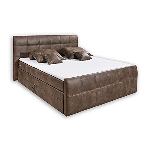 Stella Trading ASPEN B2 Boxspringbett 180x200 mit Bettkasten, Dunkelbraun - Bequemes Doppelbett mit 7-Zonen-Federkern Matratze & Komfortschaum Topper - 200 x 114 x 220 cm (B/H/T) von Stella Trading