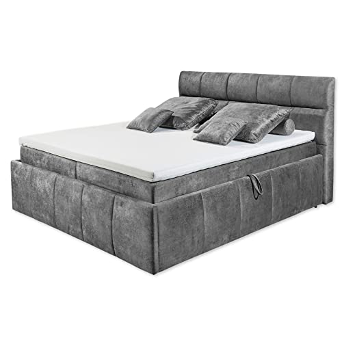 AVIDANO 6 Polsterbett 180x200 mit Bettkasten, Grau - Modernes Doppelbett mit dekorativer Steppung & Kaltschaum Topper - 203 x 123 x 220 cm (B/H/T) von Stella Trading