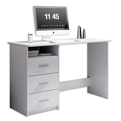 ADRIA Schreibtisch mit Schubladen in Weiß - Praktischer Bürotisch Computertisch mit großer Arbeitsfläche - 120 x 76 x 50 cm (B/H/T) von Stella Trading