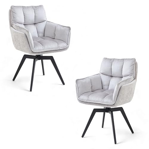 ALANI Esszimmerstühle 2er Set mit schwarzem Metallgestell, Silber - Bequeme Samt Stühle für Esszimmer & Küche - 64 x 89 x 65,5 cm (B/H/T) von Stella Trading