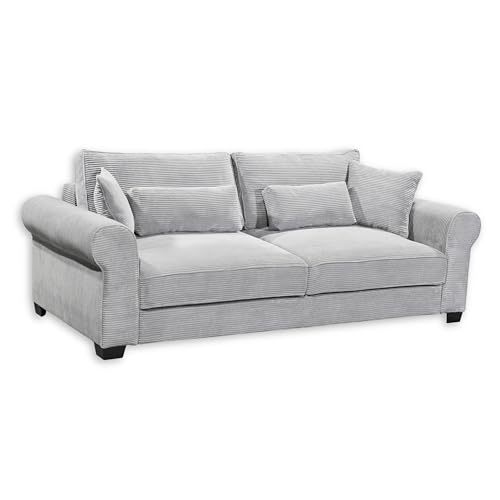 ANGELINA Bequemes Schlafsofa in Cord-Optik mit Bettkasten, Dove - Ausziehbares Sofa mit Schlaffunktion - 250 x 95 x 125 cm (B/H/T) von Stella Trading