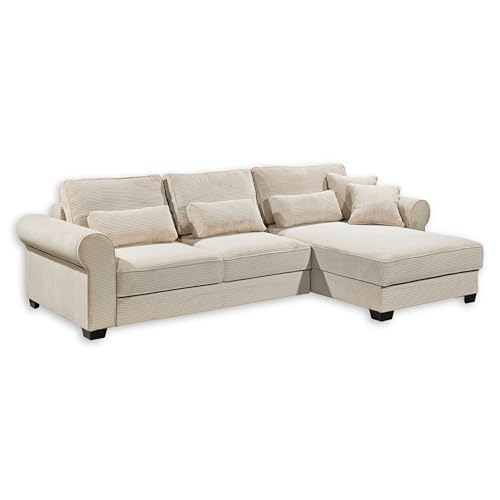 Stella Trading Angelina Ecksofa mit Schlaffunktion in Cord-Optik, Cream - Moderne Eckcouch in L-Form mit Bettkasten - 318 x 93 x 197 cm (B/H/T) von Stella Trading