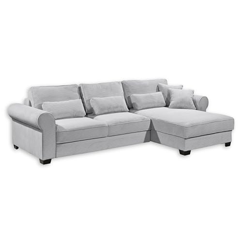 ANGELINA Ecksofa mit Schlaffunktion in Cord-Optik, Dove - Moderne Eckcouch in L-Form mit Bettkasten - 318 x 93 x 197 cm (B/H/T) von Stella Trading