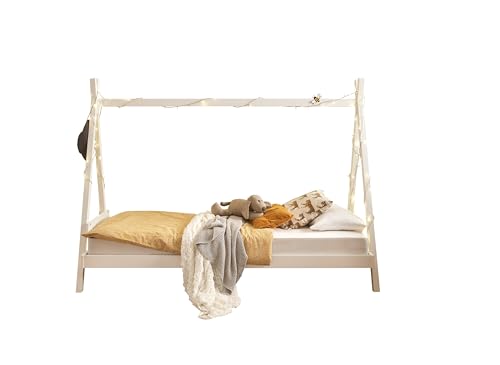 Stella Trading SORA Kinderbett Zeltbett Bett 90 x 200 cm Massivholz Kiefer- Kinderbett-Jugendzimmerbett -in weiß - 206 x 63 x 96 cm (B/H/T) von Stella Trading