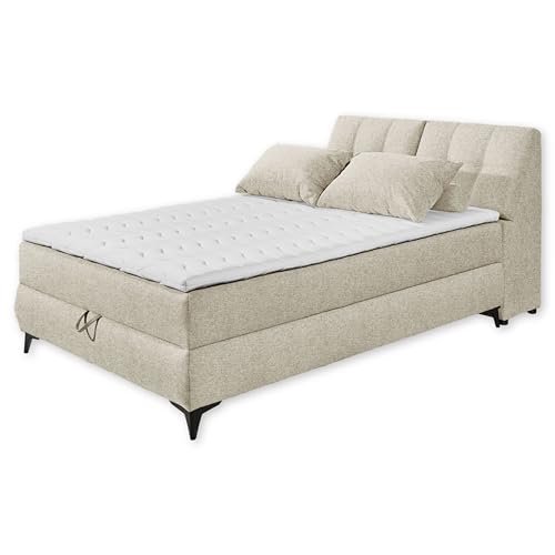 ATLANTIS 6 Boxbett 140x200 in Ivory - Bequemes Doppelbett mit Bettkasten und Kaltschaum Topper - 145 x 102 x 240 cm (B/H/T) von Stella Trading