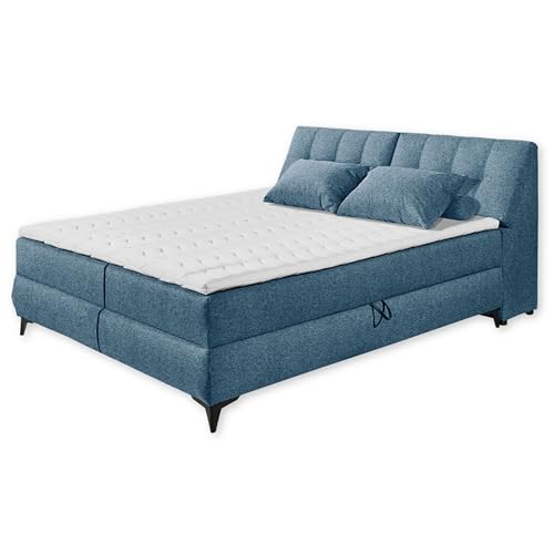 ATLANTIS 6 Boxbett 160x200 in Blau - Bequemes Doppelbett mit Bettkästen und Kaltschaum Topper - 165 x 102 x 240 cm (B/H/T) von Stella Trading