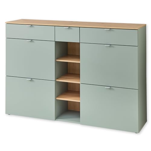 BARI Schuhschrank in Schilfgrün, Artisan Eiche Optik FSC-zertifiziert - Modernes Schuhregal mit viel Stauraum für Ihre Schuhe - 148 x 103 x 38 cm (B/H/T) BARI Schuhschrank in Schilfgrün, Artisan Eiche Optik FSC-zertifiziert - Modernes Schuhregal mit viel Stauraum für Ihre Schuhe - 148 x 103 x 38 cm (B/H/T) von Stella Trading