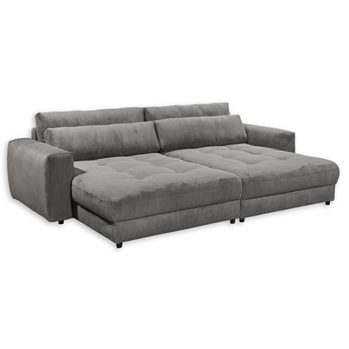 BARURA Big Sofa in Cord-Optik, Ash - Bequeme Wohnzimmer Couch mit großer Liegefläche - 292 x 90 (74) х 194 cm (B/H/T) von Stella Trading