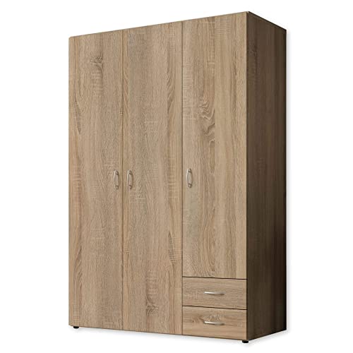 Stella Trading BASE Zeitloser Kleiderschrank in drei verschiedenen Größen - Vielseitiger Drehtürenschrank in Eiche Sonoma Optik - 120 x 177 x 52 cm (B/H/T) von Stella Trading
