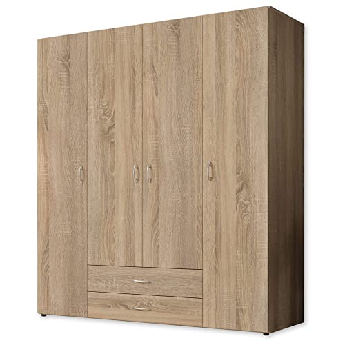 Stella Trading BASE Zeitloser Kleiderschrank in drei verschiedenen Größen - Vielseitiger Drehtürenschrank in Eiche Sonoma Optik - 160 x 177 x 52 cm (B/H/T) von Stella Trading