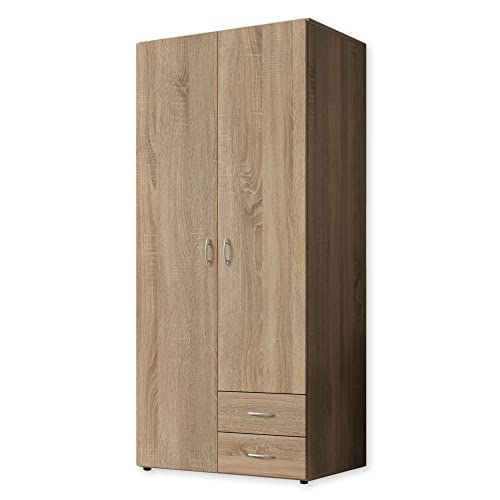 Stella Trading BASE Zeitloser Kleiderschrank in drei verschiedenen Größen - Vielseitiger Drehtürenschrank in Eiche Sonoma Optik - 81 x 176 x 51 cm (B/H/T) von Stella Trading