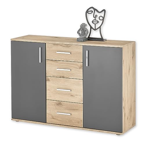 Stella Trading 1040 Sideboard in Grau, Viking Oak Optik - Moderne Kommode mit Schubladen und viel Stauraum - 120 x 84 x 35 cm (B/H/T) von Stella Trading