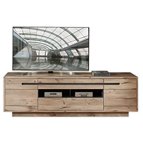 Stella Trading BELLANO TV-Lowboard in Viking Eiche Optik, Graphit - Moderner TV Schrank mit Schubladen und viel Stauraum für Ihr Wohnzimmer - 205 x 63 x 44 cm (B/H/T) von Stella Trading