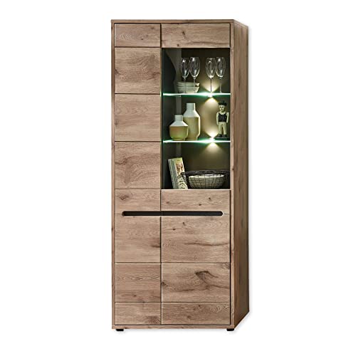 Stella Trading BELLANO Vitrine in Viking Eiche Optik, Graphit - Moderner Vitrinenschrank mit LED-Beleuchtung und viel Stauraum - 80 x 202 x 38 cm (B/H/T) von Stella Trading