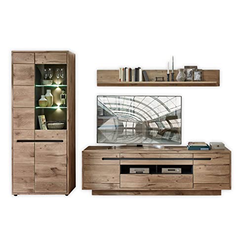 Stella Trading BELLANO Wohnwand Komplett-Set in Viking Eiche Optik, Graphit - Moderne Schrankwand mit LED-Beleuchtung für Ihr Wohnzimmer - 299 x 202 x 44 cm (B/H/T) von Stella Trading