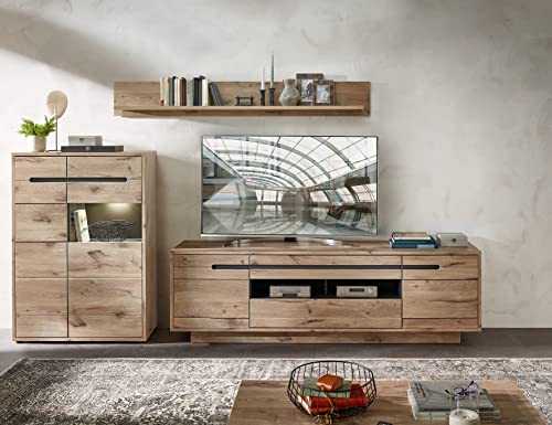 Stella Trading BELLANO Wohnwand Komplett-Set in Viking Eiche Optik, Graphit - Moderne Schrankwand mit LED-Beleuchtung für Ihr Wohnzimmer - 309 x 185 x 44 cm (B/H/T) von Stella Trading