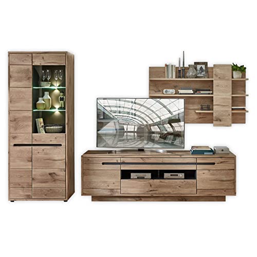 Stella Trading BELLANO Wohnwand Komplett-Set in Viking Eiche Optik, Graphit - Moderne Schrankwand mit LED-Beleuchtung für Ihr Wohnzimmer - 322 x 202 x 44 cm (B/H/T) von Stella Trading