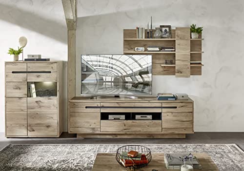 Stella Trading BELLANO Wohnwand Komplett-Set in Viking Eiche Optik, Graphit - Moderne Schrankwand mit LED-Beleuchtung für Ihr Wohnzimmer - 332 x 186 x 44 cm (B/H/T) von Stella Trading