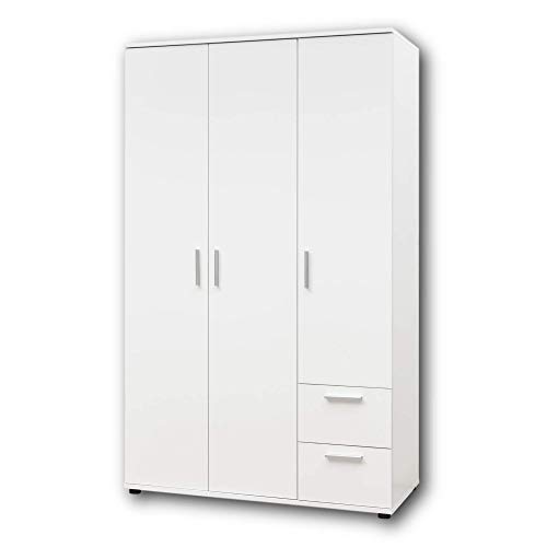 Stella Trading BIBO Eleganter Jugendzimmer Kleiderschrank 3-türig - Vielseitiger Drehtürenschrank mit viel Stauraum in weiß - 115 x 191 x 55 cm (B/H/T) von Stella Trading