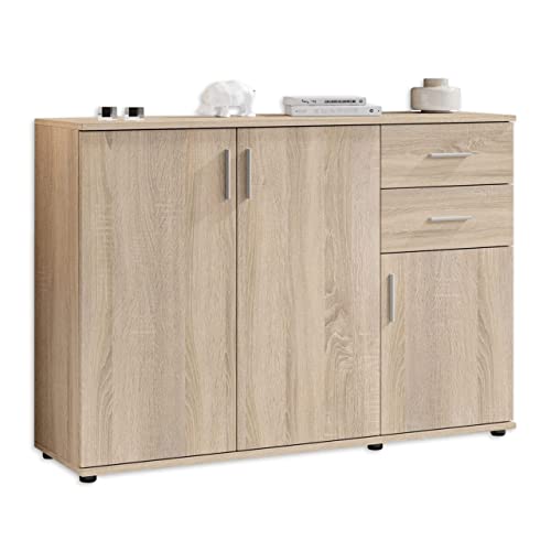 Stella Trading BOBBY Kommode in Eiche Sonoma Optik - Modernes Sideboard mit viel Stauraum für Ihren Wohnbereich - 120 x 82 x 35 cm (B/H/T) von Stella Trading