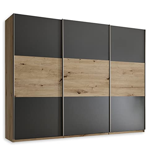 Stella Trading BRIGA Kleiderschrank mit viel Stauraum - Vielseitiger Schwebetürenschrank in Graphit, Artisan Eiche Optik - 270 x 210 x 54 cm (B/H/T) von Stella Trading