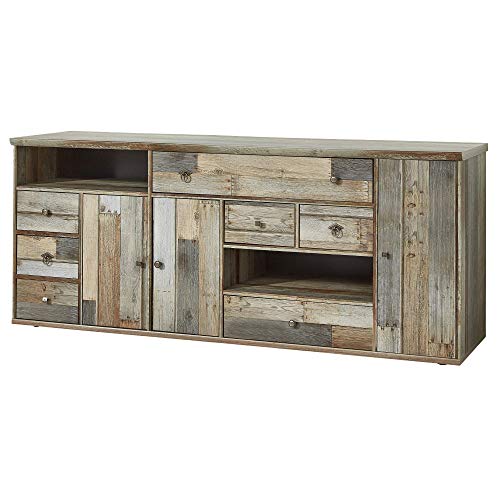 Stella Trading Bonanza Vintage Sideboard in Driftwood Optik - ausdrucksstarkes Retro Sideboard mit viel Stauraum für Ihren Wohnbereich - 193 x 80 x 48 cm (B/H/T) von Stella Trading