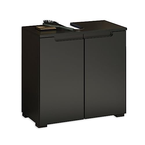 Stella Trading Badezimmer Waschbeckenunterschrank in Schwarz matt - Bad Unterschrank Badezimmerschrank mit viel Stauraum - 60 x 57,5 x 32 cm (B/H/T) von Stella Trading