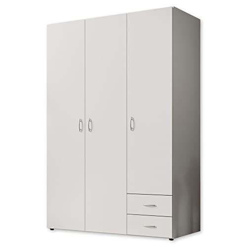 Stella Trading BASE Zeitloser Kleiderschrank in drei verschiedenen Größen - Vielseitiger Drehtürenschrank in Weiß - 120 x 177 x 52 cm (B/H/T) von Stella Trading