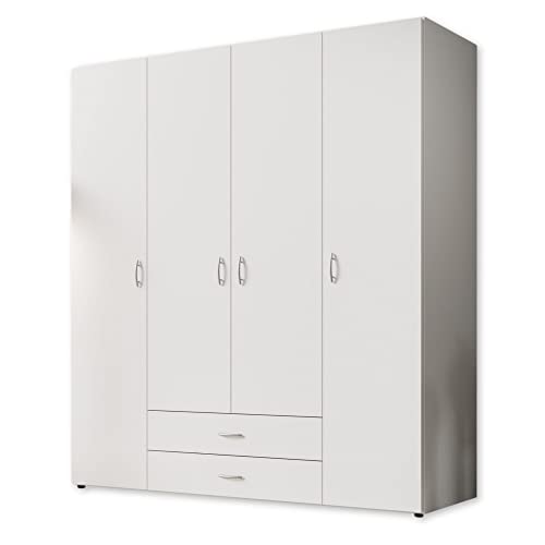 Stella Trading BASE Zeitloser Kleiderschrank in drei verschiedenen Größen - Vielseitiger Drehtürenschrank in Weiß - 160 x 177 x 52 cm (B/H/T) von Stella Trading