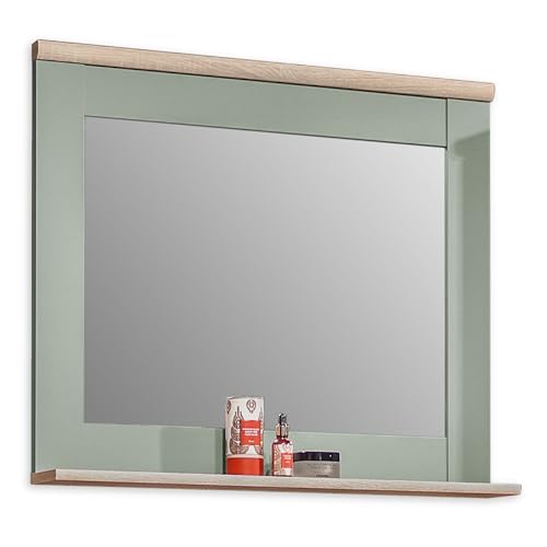 BERGEN Badspiegel in Sonoma Eiche Optik, Schilfgrün - Praktischer Badezimmerspiegel mit Ablage - 80 x 78 x 12 cm (B/H/T) von Stella Trading