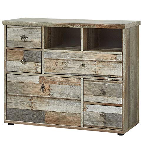 Stella Trading Bonanza Vintage Kommode in Driftwood Optik - ausdrucksstarkes Retro Sideboard mit viel Stauraum für Ihren Wohnbereich - 99 x 80 x 39 cm (B/H/T) von Stella Trading