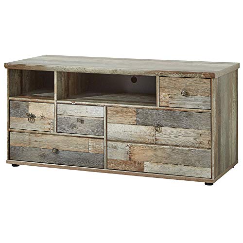 Stella Trading Bonanza Vintage TV-Board in Driftwood Optik - ausdrucksstarkes Retro Low-Board für Ihr Wohnzimmer - 130 x 61 x 52 cm (B/H/T) von Stella Trading