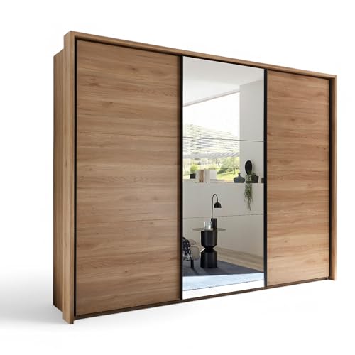 Stella Trading Bravo Kleiderschrank mit Spiegeltür in Mauvella Eiche Optik - Vielseitiger Schwebetürenschrank 3-türig mit Passepartout - 280 x 215 x 60 cm (B/H/T) von Stella Trading