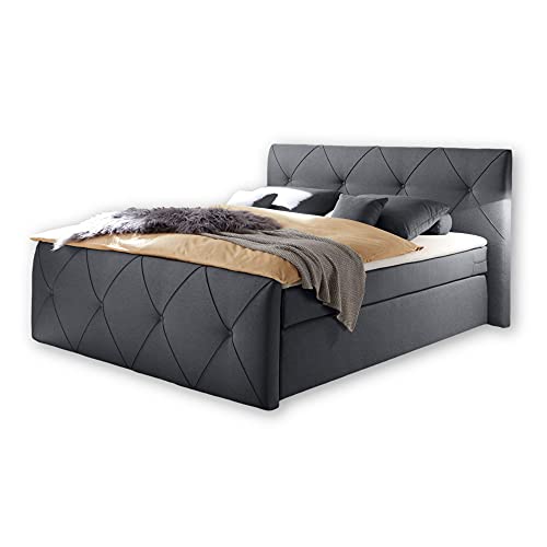 Stella Trading CALGARY 2 Boxspringbett 180x200 mit Bettkasten, Anthrazit - Bequemes Doppelbett mit 7-Zonen-Federkern Matratze & Komfortschaum Topper - 200 x 114 x 224 cm (B/H/T) von Stella Trading