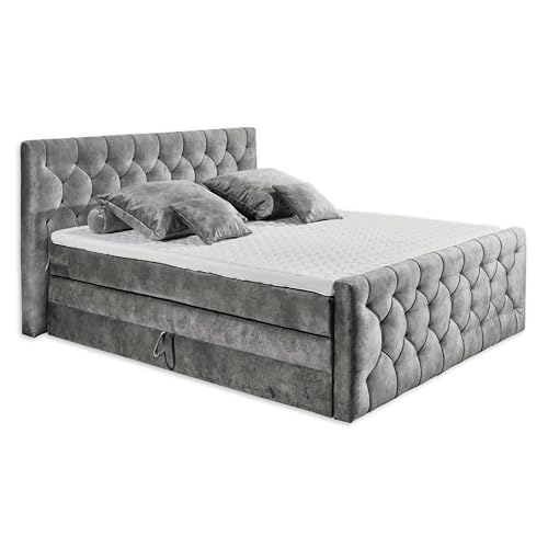 CASHFIELD 8 Boxspringbett mit Bettkasten 180x200, Grau - Bequemes Doppelbett mit 7-Zonen-Federkern Matratze & Kaltschaum Topper mit Klimaband - 200 x 113 x 225 cm (B/H/T) von Stella Trading