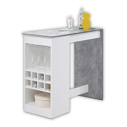 Stella Trading COLADA MINI Moderner Bartisch in Beton-Optik, Weiß - Geräumige Theke mit Flaschenregal für Küche, Wohn- & Esszimmer - 115 x 104 x 50 cm (B/H/T) von Stella Trading