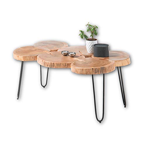 Stella Trading COLE Couchtisch Baumscheibe Akazie Massivholz mit schwarzem Metallgestell - natürlicher Sofatisch für Ihren Wohnbereich - 100 x 45 x 65 cm (B/H/T) von Stella Trading