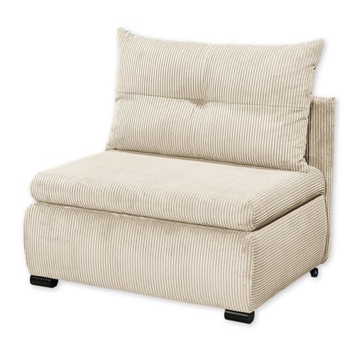 Stella Trading Charlie Bequemes Schlafsofa mit Bettkasten in Cord-Optik, Cream-Kompaktes Sofa mit Schlaffunktion, Holzwerkstoff, 103 x 75/90/92 x 83 cm von Stella Trading