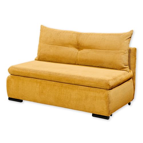 Stella Trading Charlie Bequemes Schlafsofa mit Bettkasten in Cord-Optik, Mustard-Kompaktes Sofa mit Schlaffunktion, Holzwerkstoff, 153 x 75/90/92 x 83 cm von Stella Trading