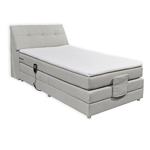 CONCORD 2 Boxspringbett 120x200 elektrisch verstellbar, Silber - Bequemes Einzelbett mit dekorativer Steppung & Komfortschaum Topper - 120 x 110 x 234 cm (B/H/T) von Stella Trading