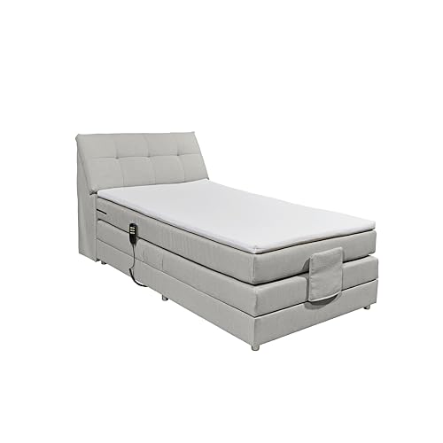 CONCORD 2 Boxspringbett 120x200 elektrisch verstellbar, Silber - Bequemes Einzelbett mit dekorativer Steppung & Komfortschaum Topper - 120 x 110 x 234 cm (B/H/T) von Stella Trading