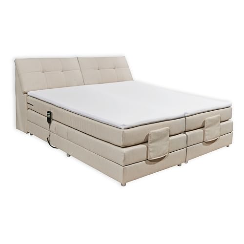 Concord 2 Boxspringbett 180x200 elektrisch verstellbar, Creme - Bequemes Doppelbett mit dekorativer Steppung & Komfortschaum Topper - 180 x 110 x 234 cm (B/H/T) von Stella Trading