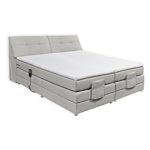 Stella Trading Concord 2 Boxspringbett 180x200 elektrisch verstellbar, Silber - Bequemes Doppelbett mit dekorativer Steppung & Komfortschaum Topper - 180 x 110 x 234 cm (B/H/T) von Stella Trading