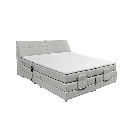 Stella Trading CARPINO Boxspringbett 180x200 elektrisch verstellbar, Silber - Bequemes Doppelbett mit dekorativer Steppung & Komfortschaum Topper - 180 x 110 x 234 cm (B/H/T) von Stella Trading