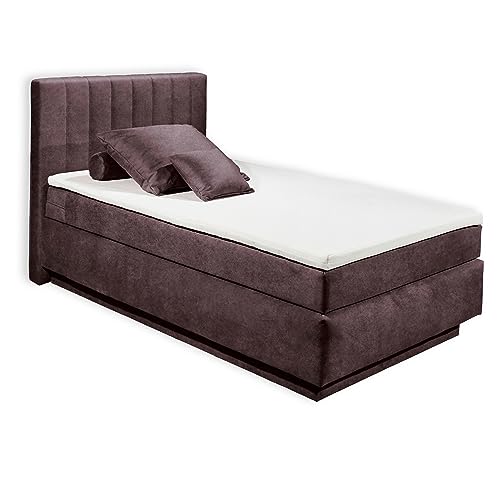 COVINA 6A Boxspringbett 120x200 mit Bettkasten, Aubergine - Bequemes Bett mit dekorativer Steppung & Kaltschaum Topper - 122 x 115 x 213 cm (B/H/T) von Stella Trading