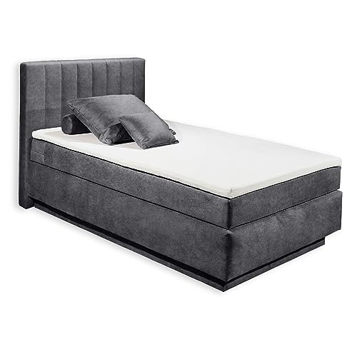 COVINA 6A Boxspringbett 140x200 mit Bettkasten, Anthrazit - Bequemes Bett mit dekorativer Steppung & Kaltschaum Topper - 142 x 115 x 213 cm (B/H/T) von Stella Trading