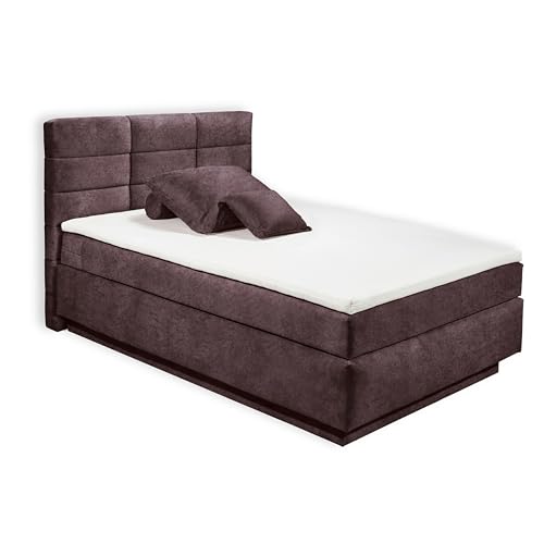 Stella Trading Covina 6B Boxspringbett 120x200 mit Bettkasten, Aubergine - Bequemes Bett mit dekorativer Steppung & Kaltschaum Topper - 122 x 115 x 213 cm (B/H/T) von Stella Trading